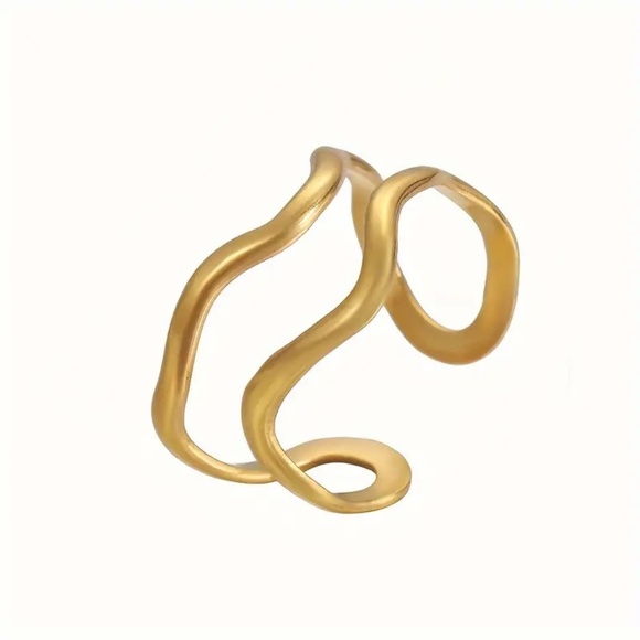 Simple Water Ripple Line Open Adjastable Ring - Picture 2 of 5